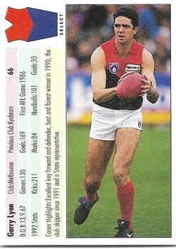 1993 Select AFL #66 Garry Lyon Back